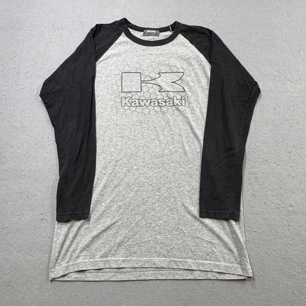 Kawasaki Shirt Men's Large Gray Black Long Sleeve Raglan Motorcycle Streetwear